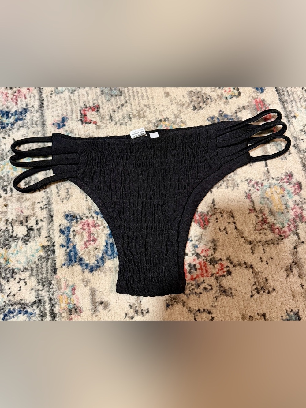 Black Ruched Side-strap Bikini Bottoms